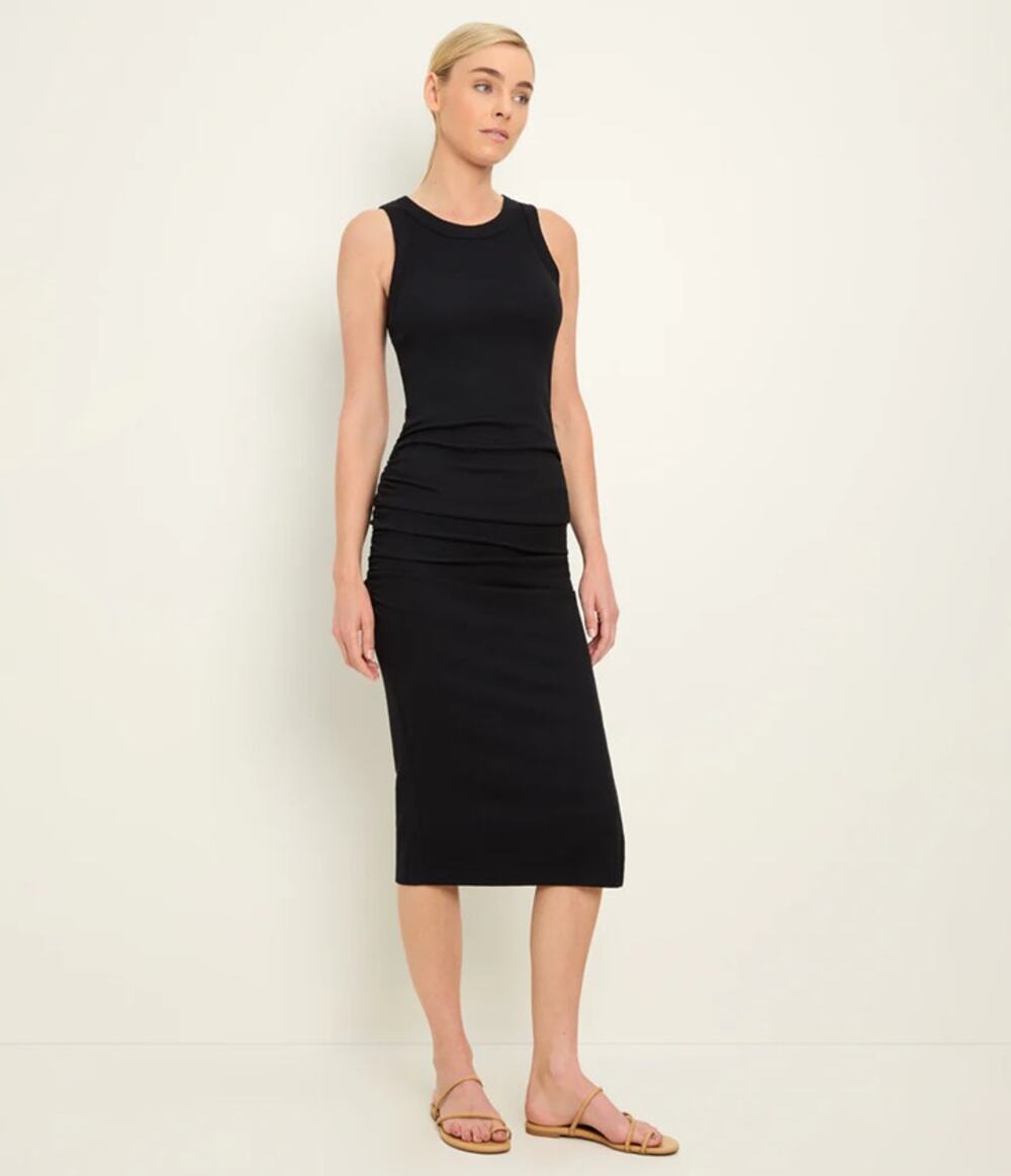 Michael Stars Wren Ribbed Crew Neck Sleeveless Bodycon Midi Dress Black M